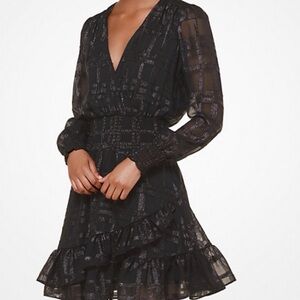 Michael Kors Black Long Sleeve Shiny Plaid Dress